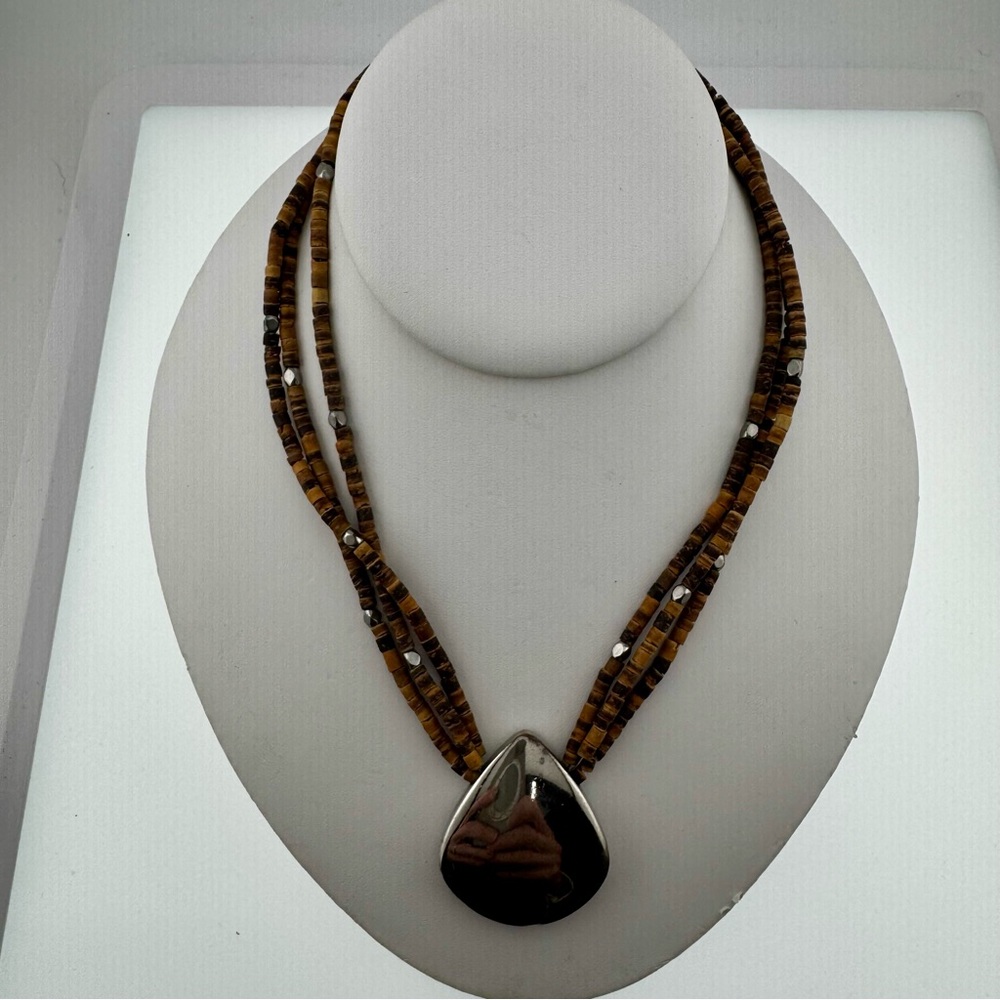Cookie Lee Tiger Eye Stone Necklace Stone with Silver Accents Teardrop Pendant